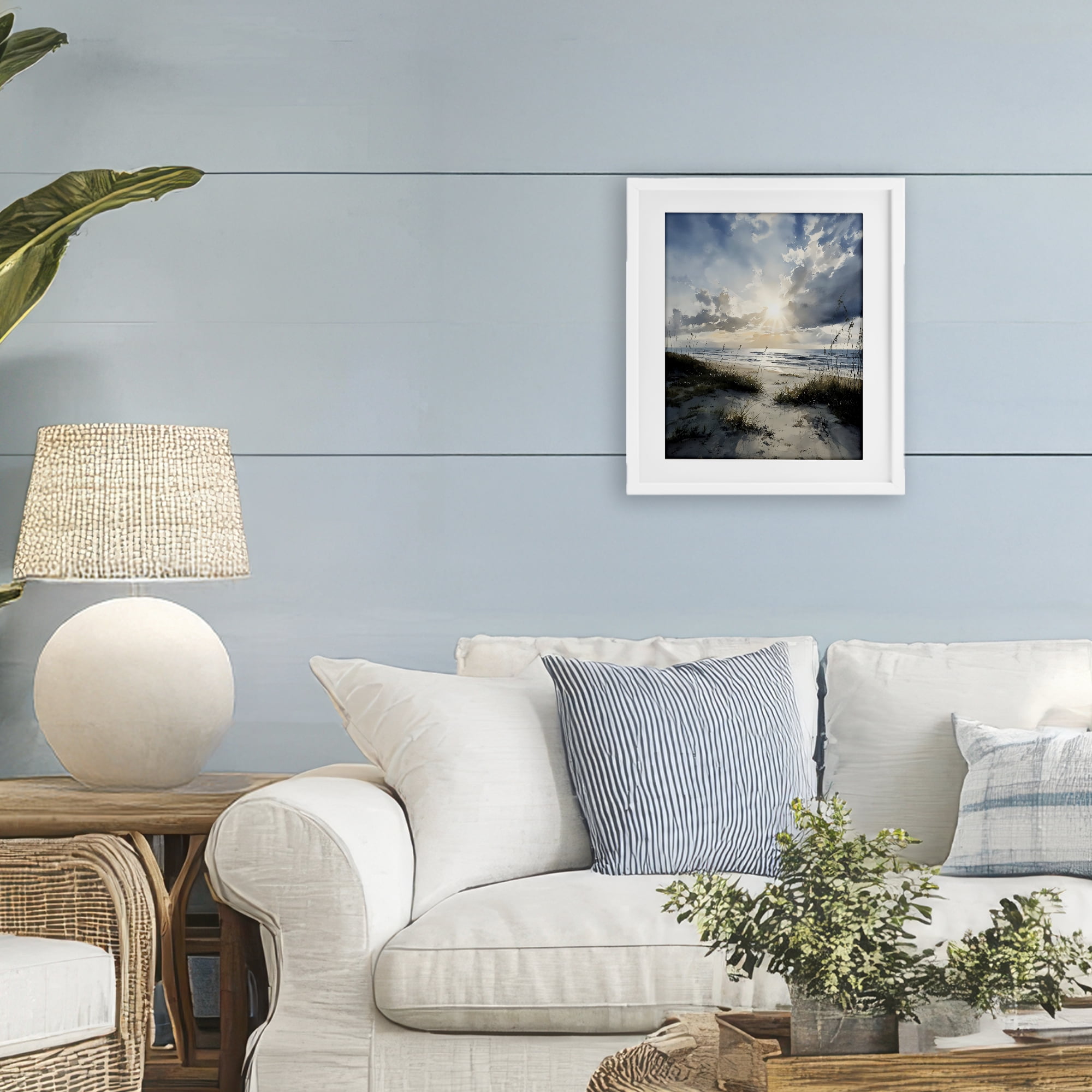 Stupell Industries Sunshine On The Beach White Framed Print Under Glass, design by Franklyn Gregory
