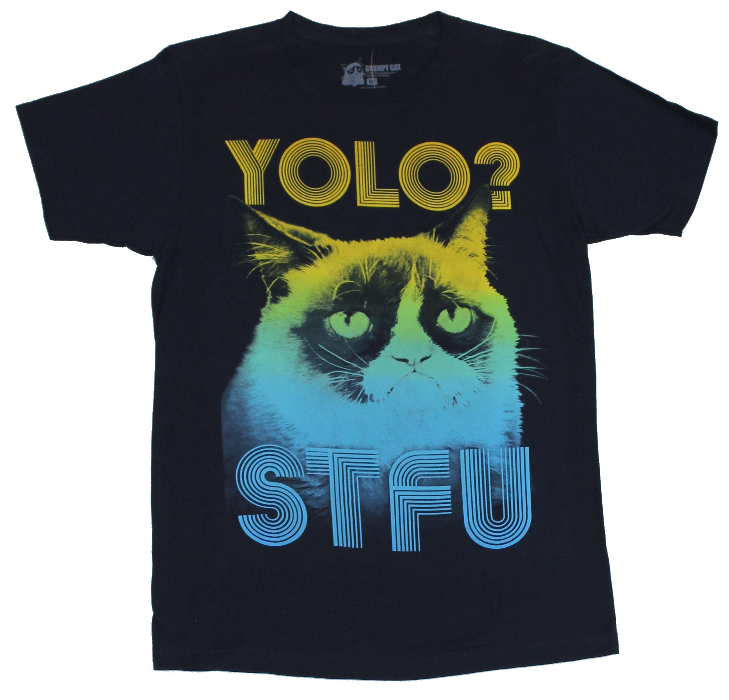 Grumpy Cat Mens TShirt YOLO?, STFU Cat Face Logo Image