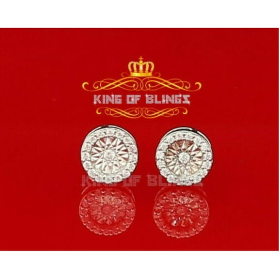 King of Bling's Aretes Para Hombre 925 White Silver 1.28ct Cubic Zirconia Round Women's Earrings