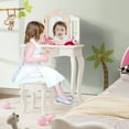 thumbnail image 3 of Costway Kid Vanity Set Wooden Makeup Table Stool Tri-Folding Mirror Zebra-Stripe Pink, 3 of 10
