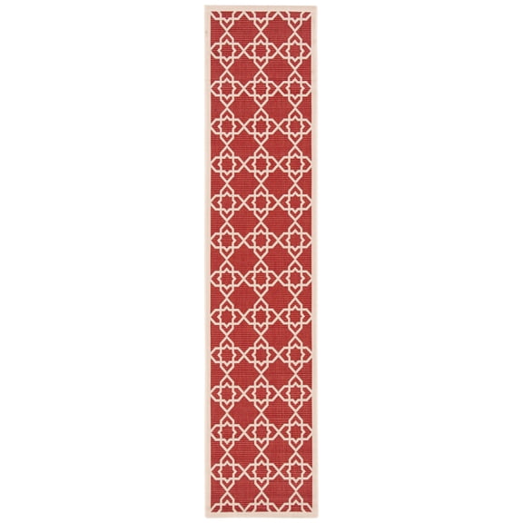 SAFAVIEH Courtyard Carol Geometric Indoor/Outdoor Runner Rug, 2'3" x 10', Red/Beige