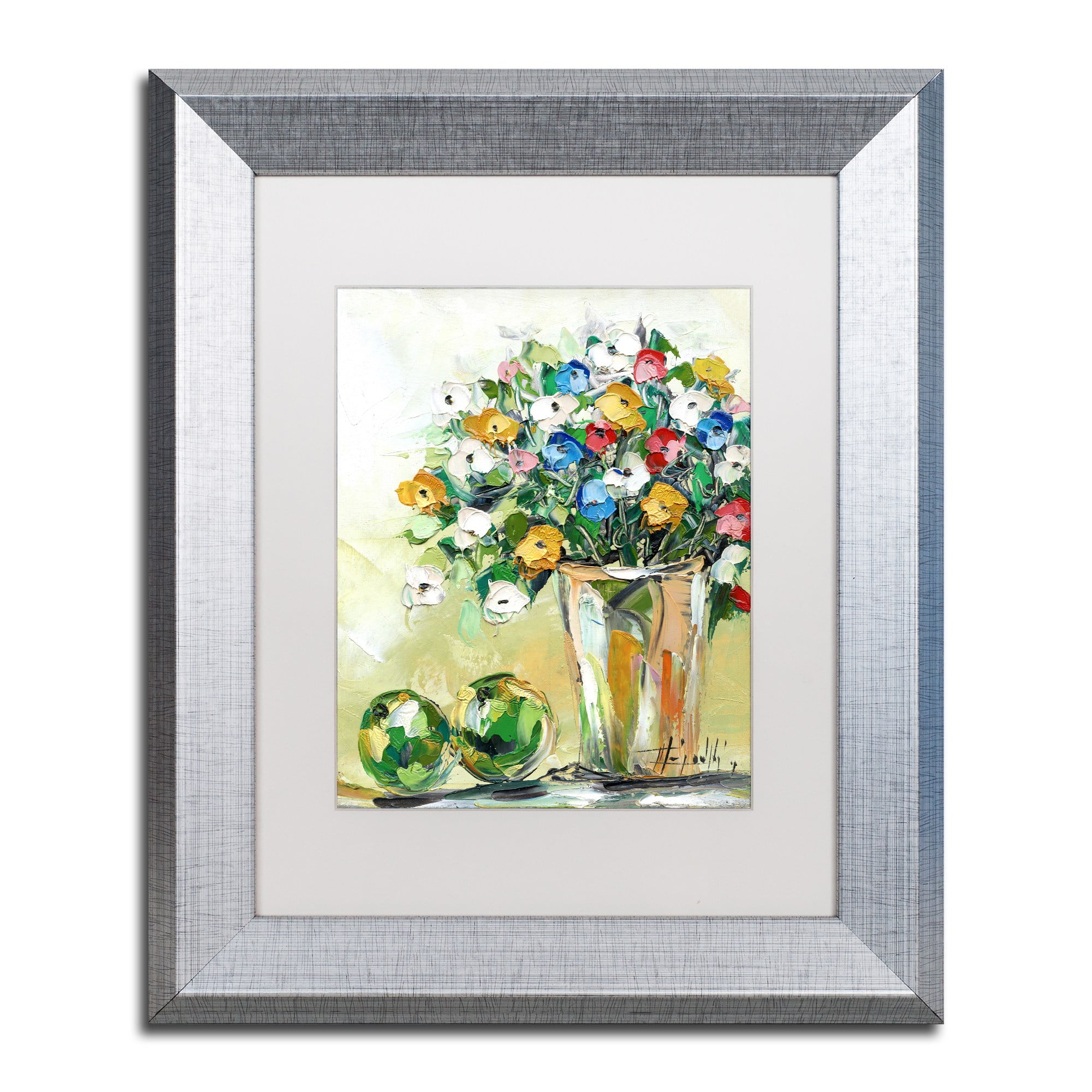 Trademark Fine Art "Spring Flowers in a Vase 5" Canvas Art by Hai Odelia, White Matte, Silver Frame