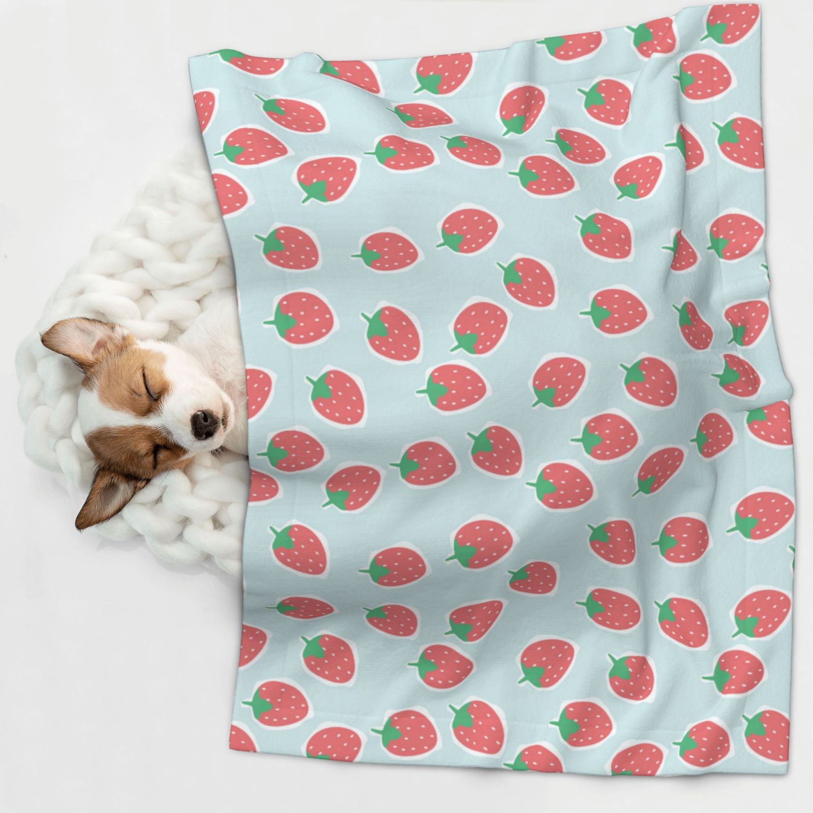 Naloa Hand Drawn Strawberry Dog Blanket, 3 Sizes Cat Blanket for Indoor Cats Large Medium Small Dog Gifts-Large