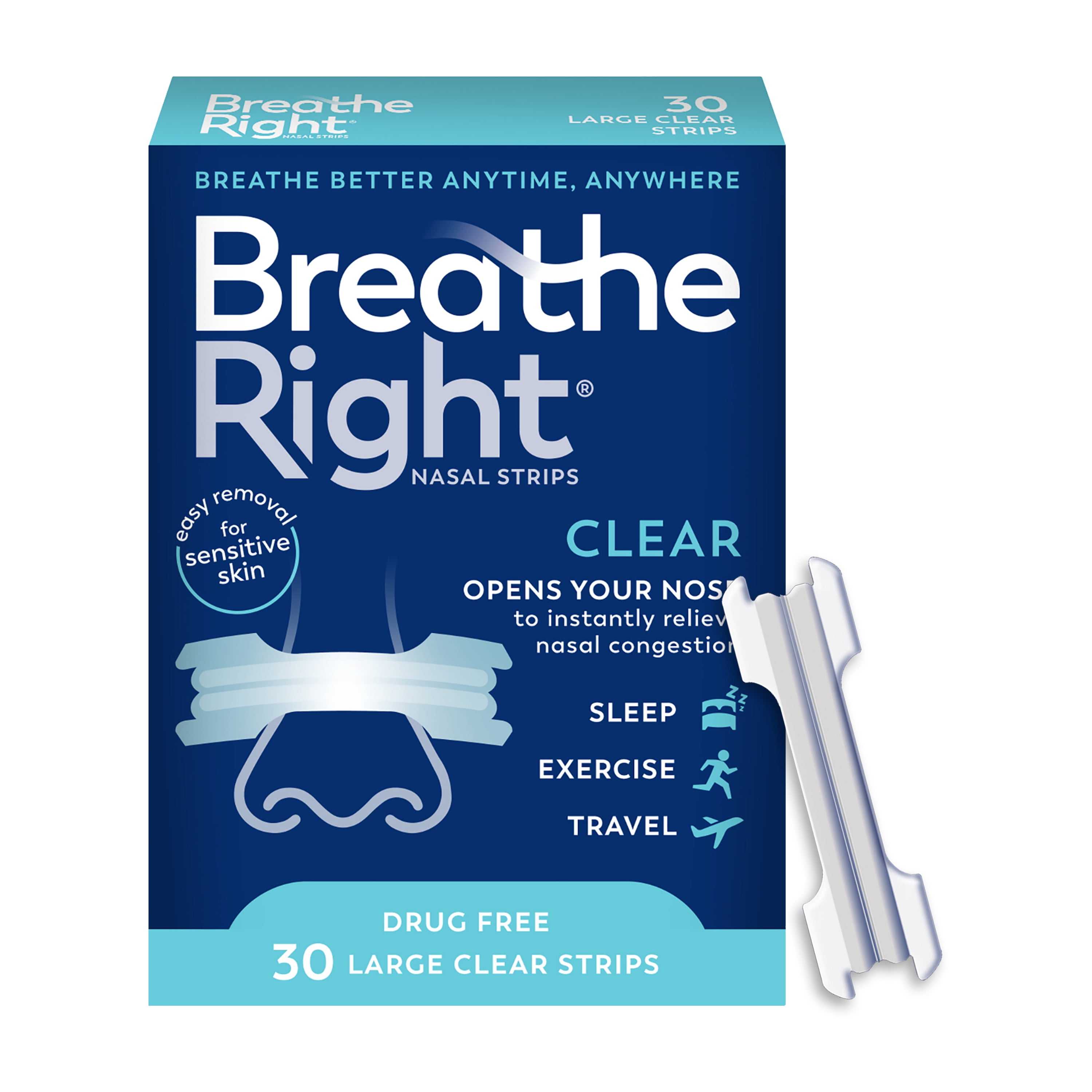 (6 pack) Breathe Right Nasal Strips, Clear for Sensitive Skin, Sleeping Disorder Relief, 30 Count