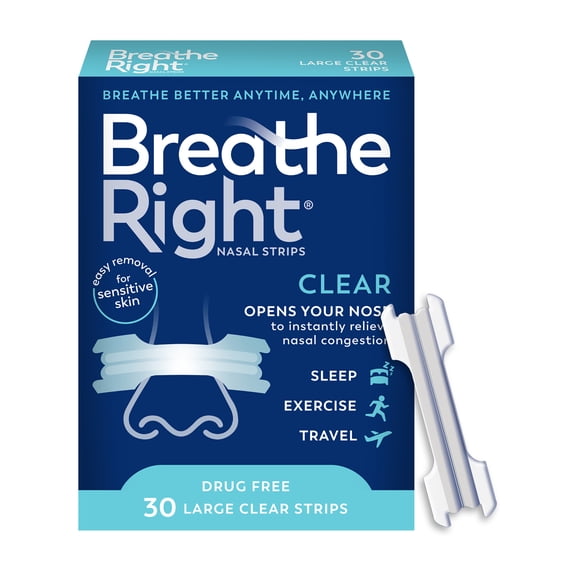 Breathe Right Nasal Strips, Clear Nasal Strips, For Sensitive Skin, 30 Count