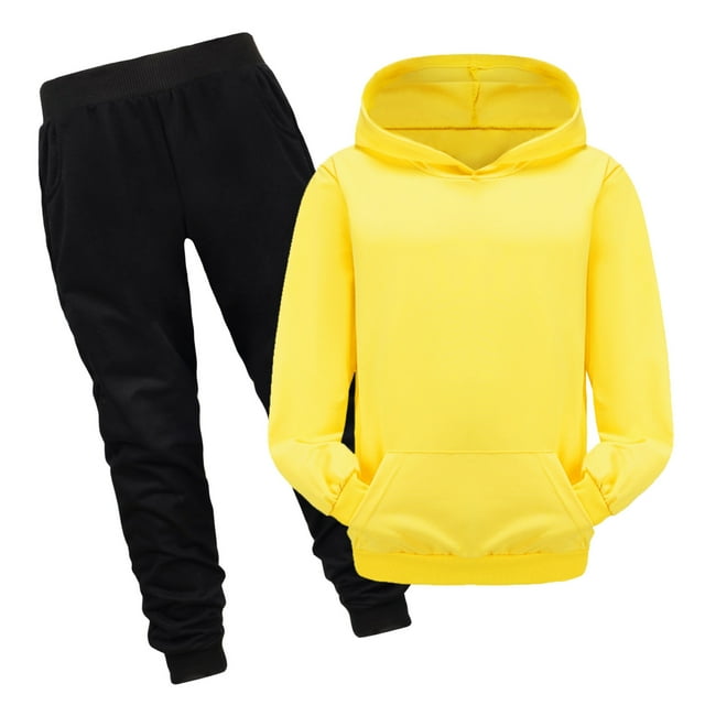 Sunnyoo Boys Casual Active Outfits Solid Color Pullover Hoodie Sweatpants Set