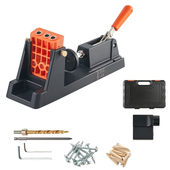 KFFKFF Pocket Hole Jig Kit, 1/2" to 1-1/2" Adjustable, Lightweight Jig Pocket Hole System with Dust Collection Adapter, Detachable Guide Block, Drill Bit, Stop Collar, Easy Adjusting