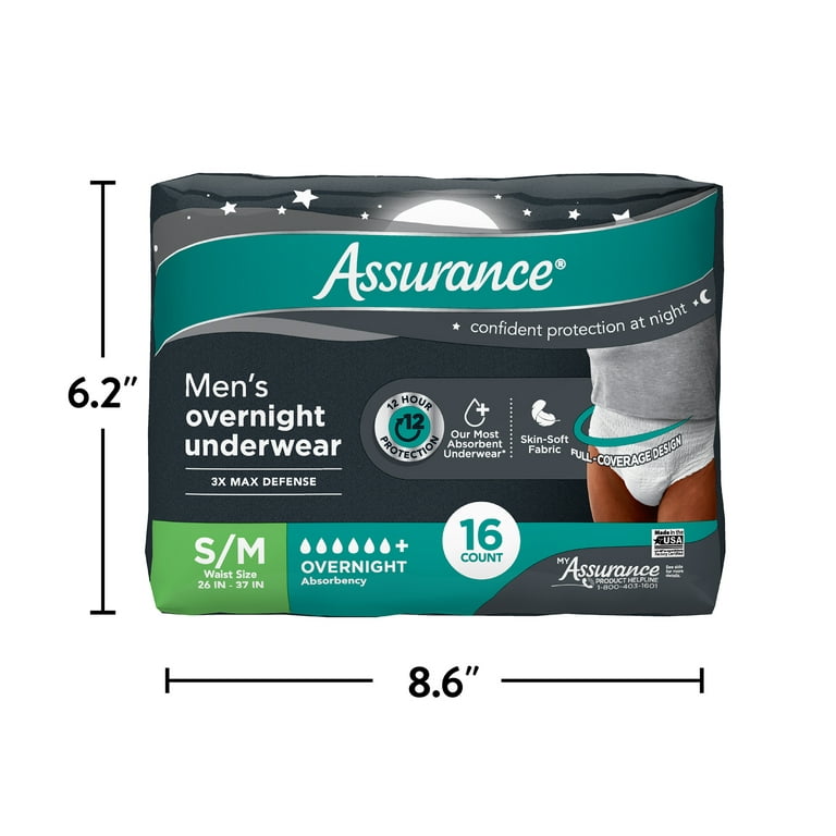 Assurance Men's Incontinence Underwear, S/M, Overnight (16 Count) 