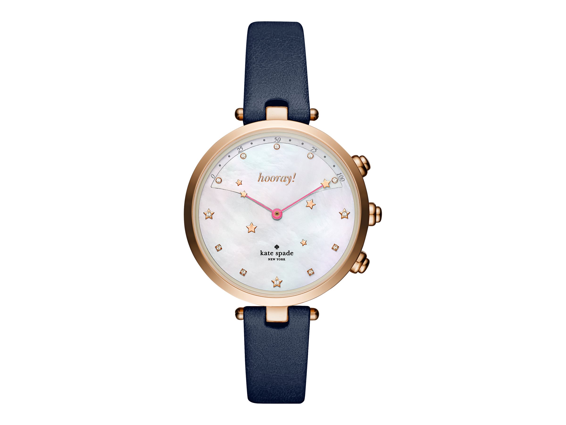 kate spade new york holland slim 37.5 mm goldtone smart watch with band leather blue