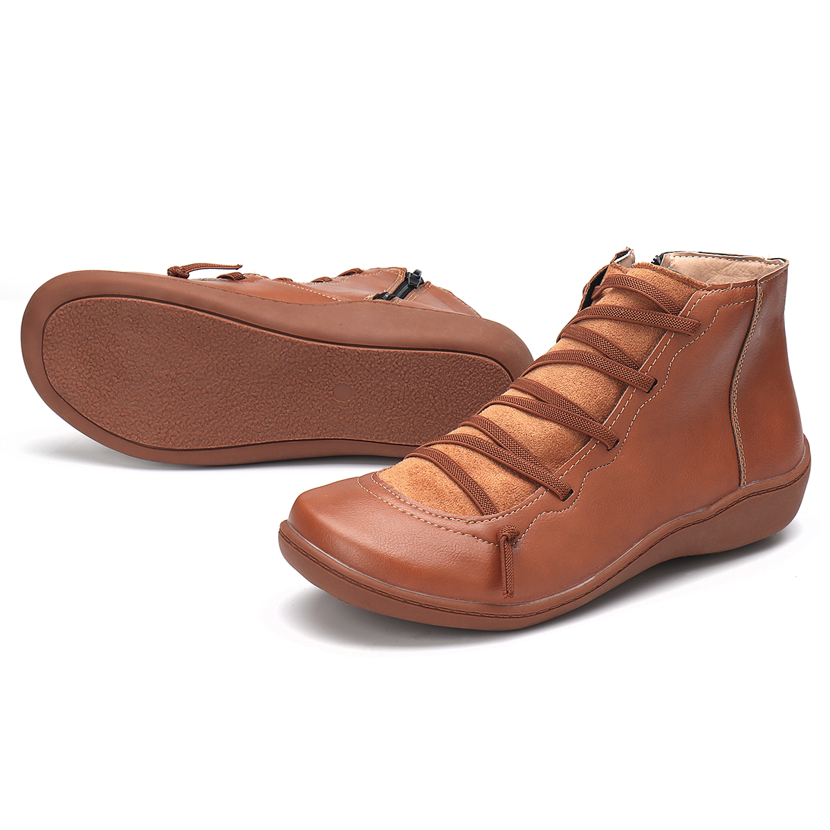 red flat ankle boots