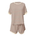 thumbnail image 6 of Letdown 2 Piece Sets for Women Summer Crew Neck Lounge Stripe Shorts Sets Cap Sleeve Lounge Spring Beach Airport Travel Vacation Outfits Matching Sweatsuit, 6 of 6