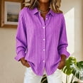 thumbnail image 5 of ClodeEU Women's Striped Long Sleeve Collar Button Shirt ,Casual Loose Blouse Purple,Womens Plus M, 5 of 5