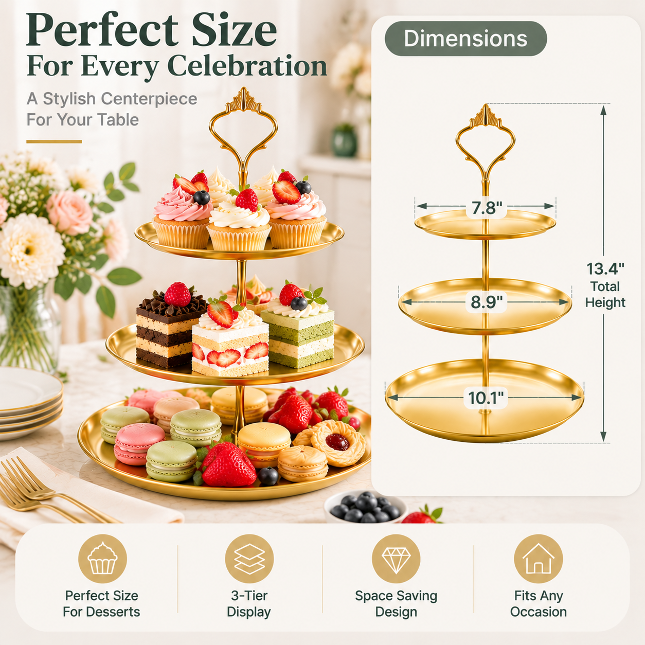 DAZUINIAO 3-Tier Gold Cupcake Stand photo 5