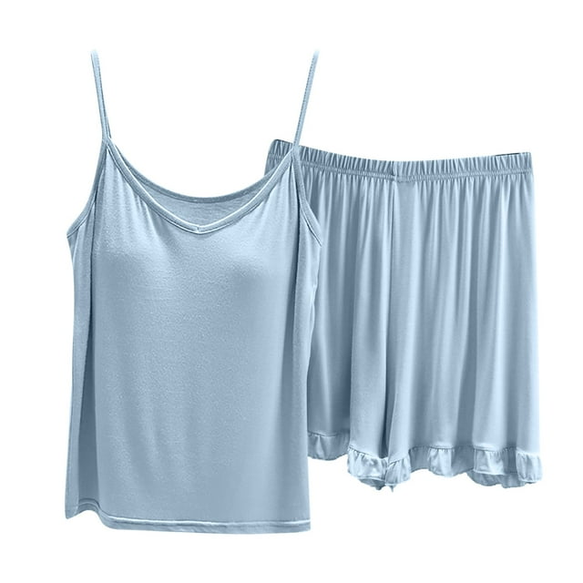 GDREDA Pyjama d'Été pour Femme Ensemble de pyjamas 2 Pcs pyjamas Décontractés pyjamas Ensemble Doux pour Femme Ensembles de pyjamas pyjamas Bleu Clair,TG
