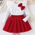 thumbnail image 4 of Mifsaly 2 Piece Skirt Sets for Girls Long Sleeve Ribbed Ruffle Tops with Bowknot and Pleated Skirts Toddler Kids Cute Casual School Fall Winter Outfits, 4 of 9