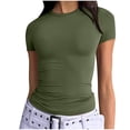 thumbnail image 3 of Women's Cotton Short Sleeve Crewneck T-Shirt Tee Top, Casual Loose Fit Pullover, Breathable Soft Everyday Basic, Summer Fashion Gift | CSEONE,Army Green XL, 3 of 9