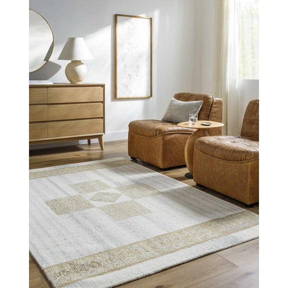 Hauteloom Yagil Wool Living Room, Bedroom Area Rug - Bohemian, Transitional - Light Silver, Ash, Silver Gray - 2' x 3'
