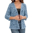 thumbnail image 2 of Floral Crochet Lace Bolero Shrug for Women 3/4 Sleeve Open Front Lightweight Short Lace Cardigan Cover Ups Blue L, 2 of 4