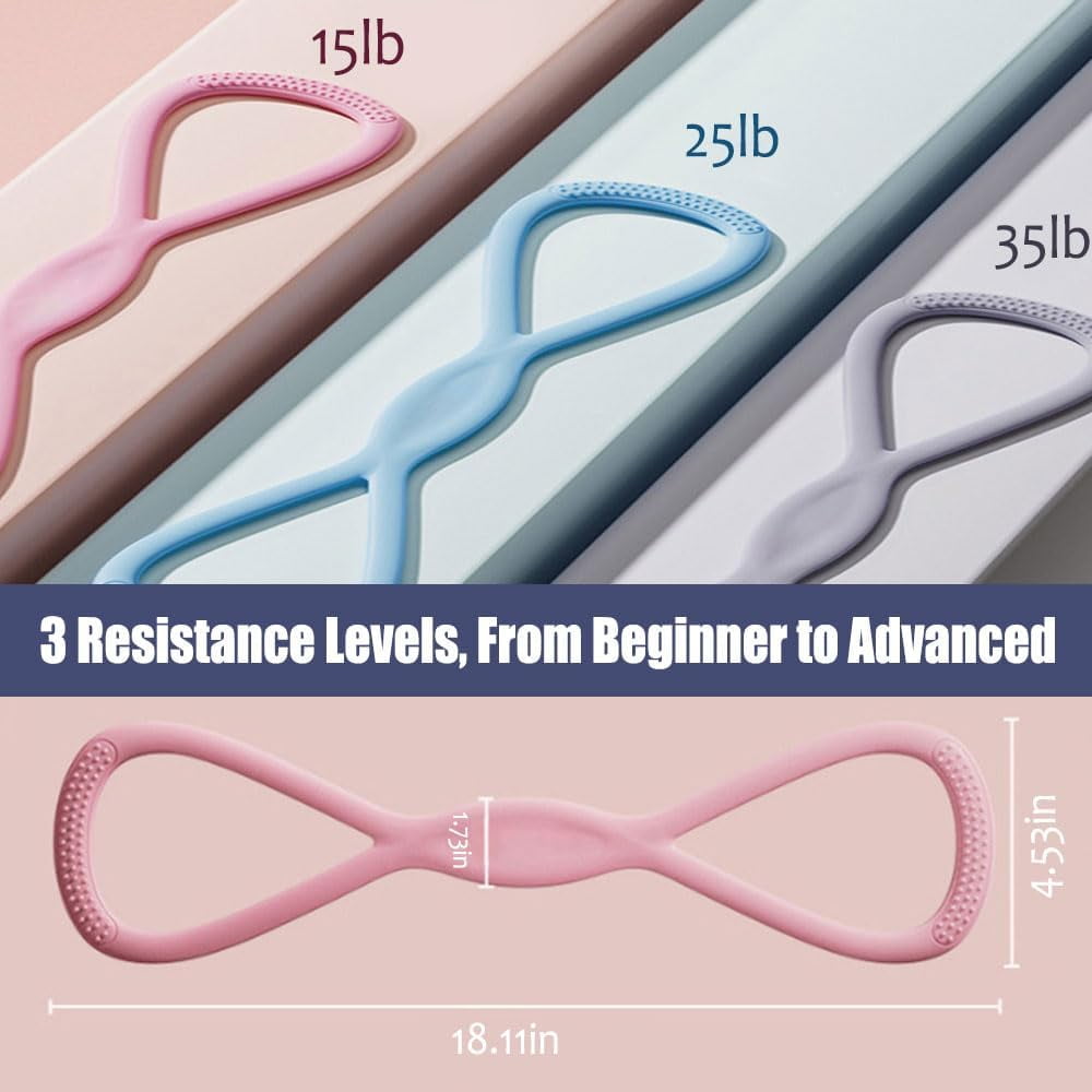 ABPETE Resistance Bands, Figure 8 Exercise Bands for Women Men, Portable 8 Shaped Resistance Bands for Arms Back Stretch Training(Pink 25lb + Purple 25lb)