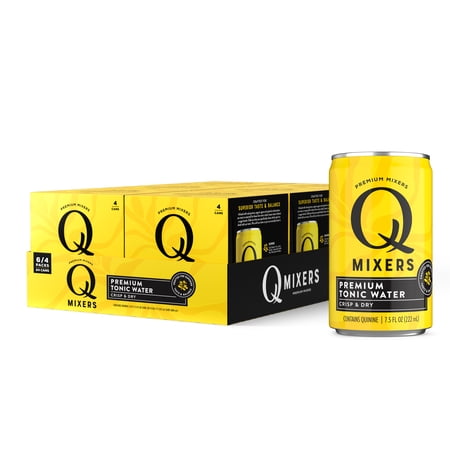 Q Mixers Premium Tonic Water, Crisp & Dry, 24 pack, 7.5 Fl Oz Cans (180 Fl Oz Total) – Real Ingredients, Less-Sweet Mixer for Cocktails and Mocktails