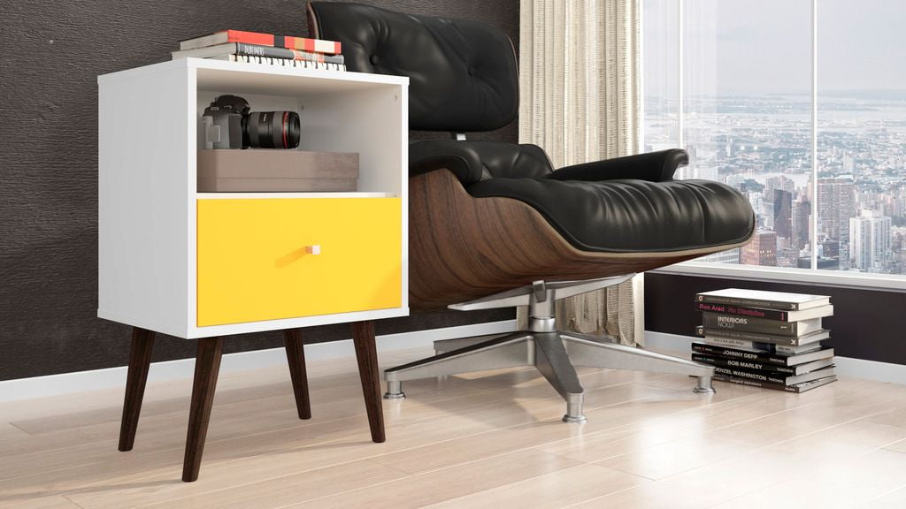 Liberty Mid-Century Modern Nightstand 1.0 with 1 Cubby Space and 1 Drawer with Solid Wood Legs