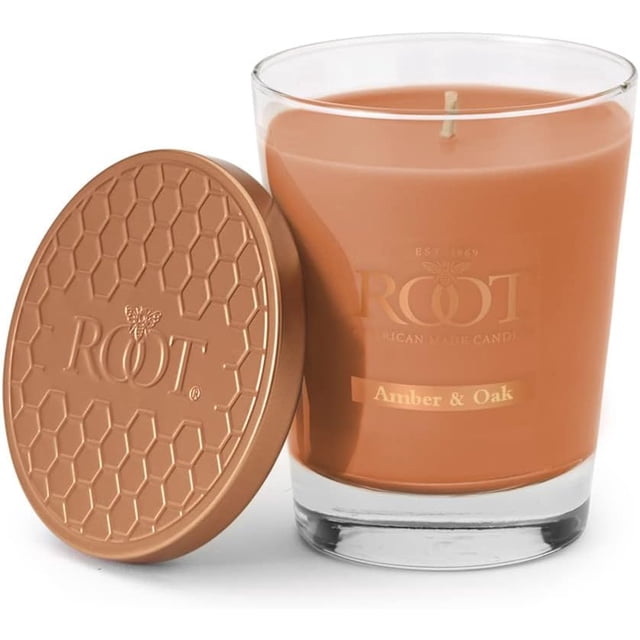 Bougies Racines Bougie en Pot Nid d'Abeille Mélange de Cire d'Abeille Parfumée, Grande, Ambre & Chêne