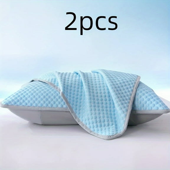 2pcs Cooling Pillowcases for Hot Sleepers - Soft Breathable Wrinkle-Resistant Polyester Bedding, Light Blue, Machine Washable, Home/Travel/Gifts