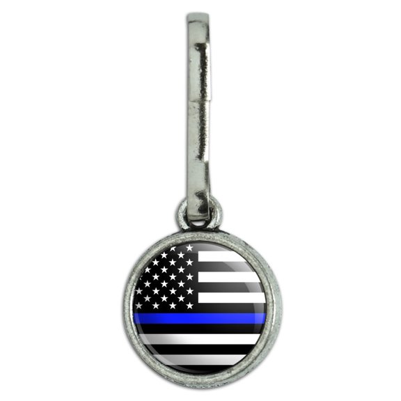 Thin Blue Line American Flag Antiqued Charm Clothes Purse Suitcase Backpack Zipper Pull Aid