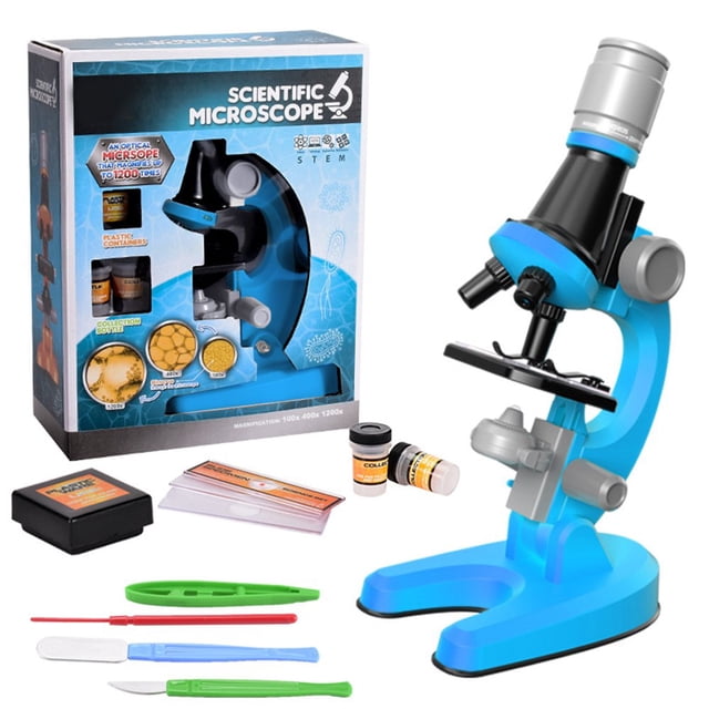 Microscope for Kids 100X 400x 2000X Magnification Kids Science Toys with Microscope Slides LED Light and Box Education Scientific Toys for Child White