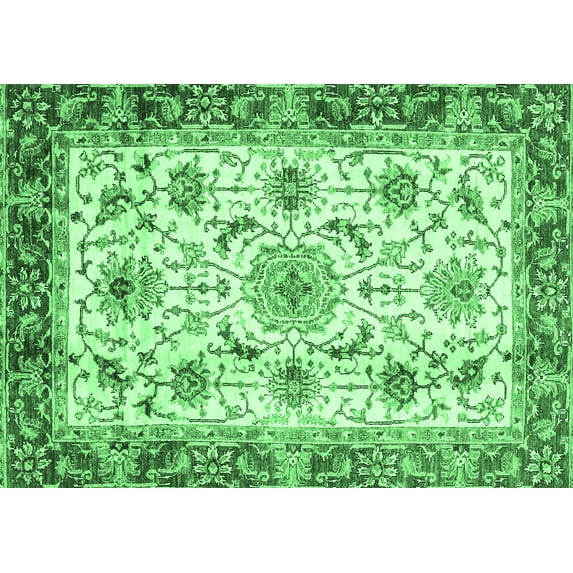 Ahgly Company Indoor Rectangle Abstract Emerald Green Modern Area Rugs, 2' x 3'