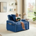 thumbnail image 2 of Lunale 4-in-1 Convertible Sleeper Chair Bed with Charge Ports & Phone Stand, Cobalt Blue Velvet, 2 of 10