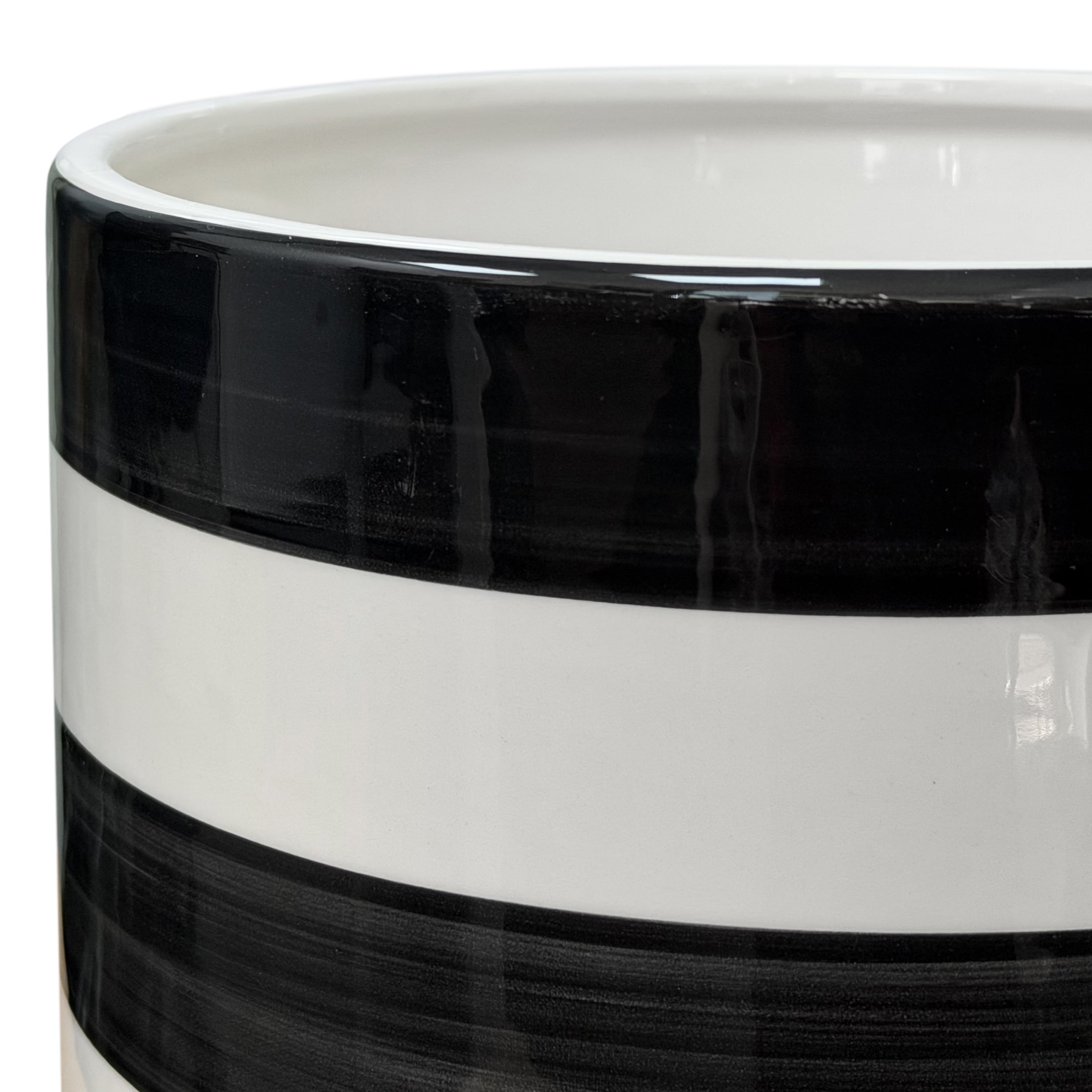 Mainstays Andrew 7.8" x 7.8" x 6.9" Round Rich Black and Arctic White Ceramic Planter