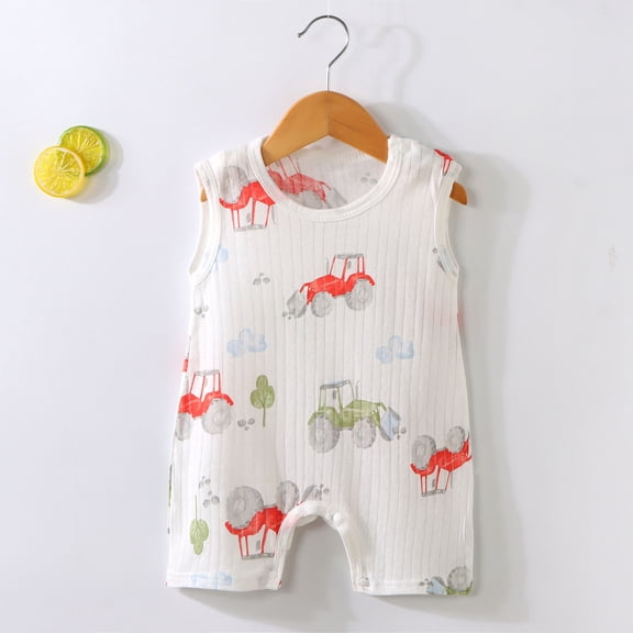 Lutiedan Baby Boys Sleeveless Romper Cotton Crew Neck Newborn Infant Rompers Summer One-Piece Bodysuit Jumpsuit,White,66