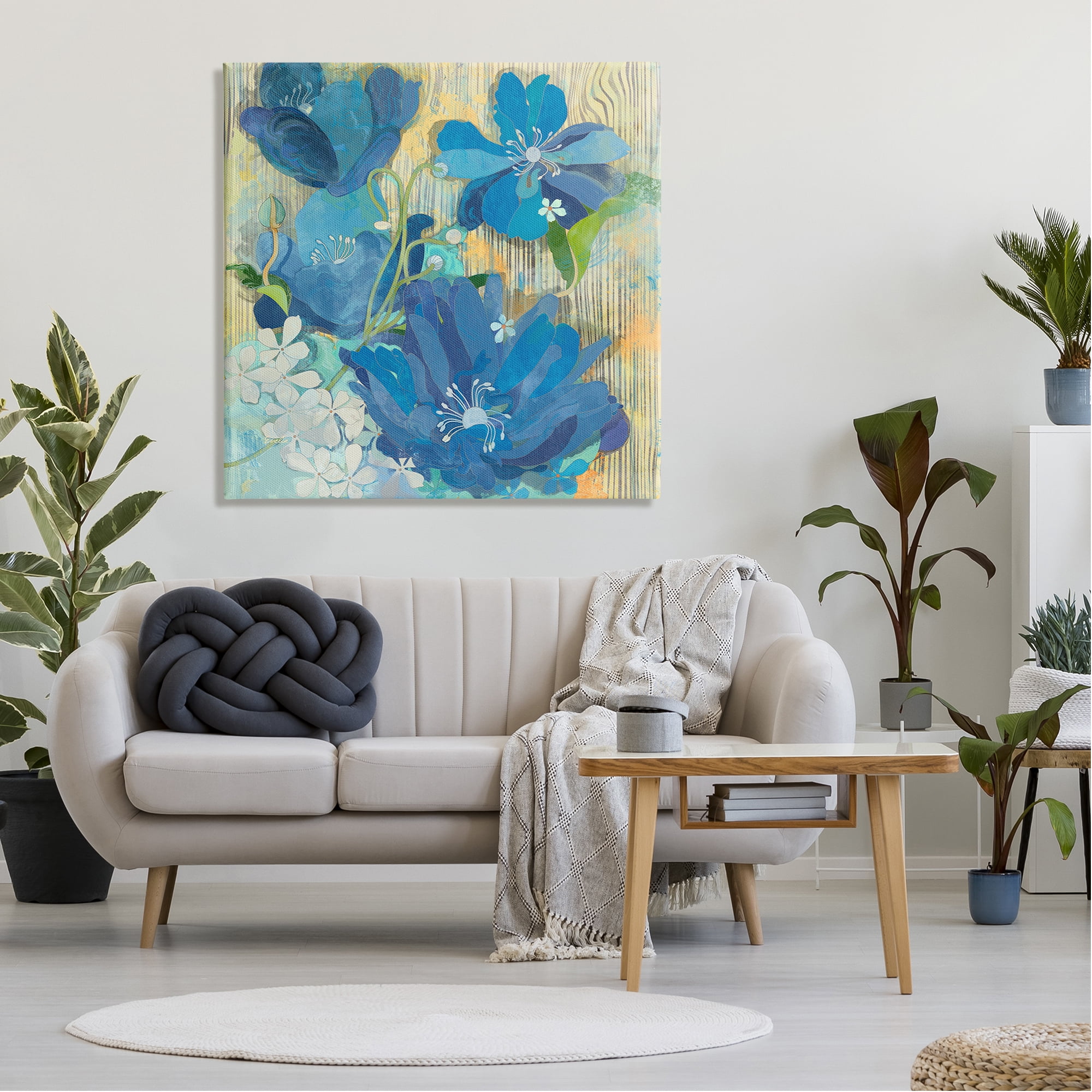 Stupell Modern Blue Geraniums Patterned Botanical & Floral Painting Gallery Wrapped Canvas Print Wall Art