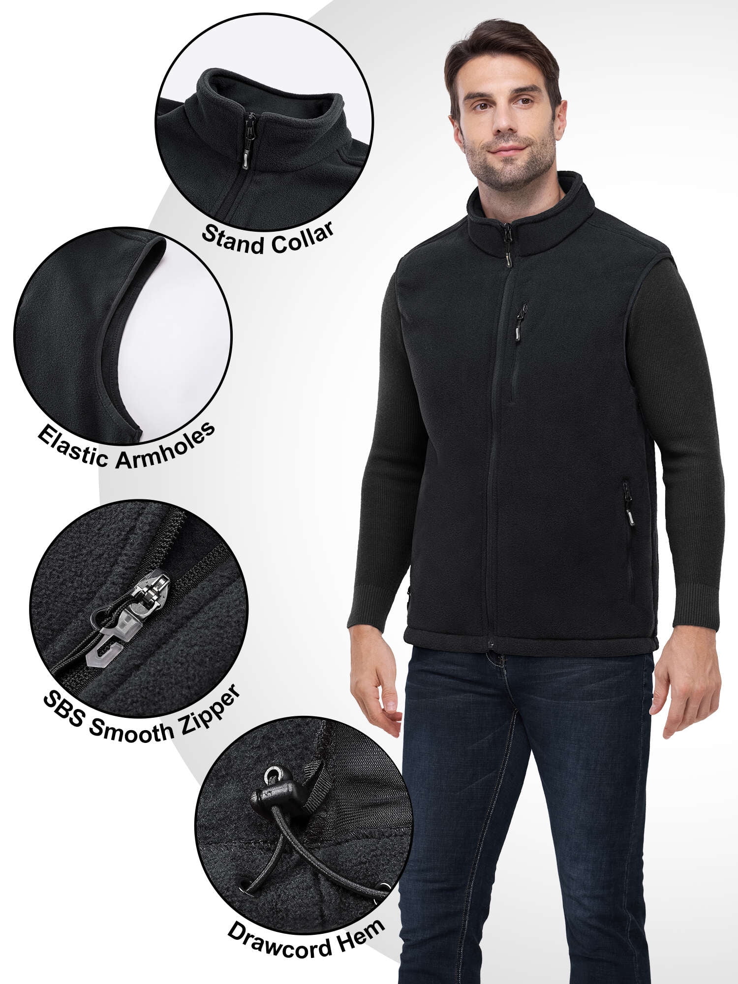 Off Road Ventures Men Fleece Vest Lightweight Winter Warm Casual Golf Sleeveless Jacket for Outdoor Running