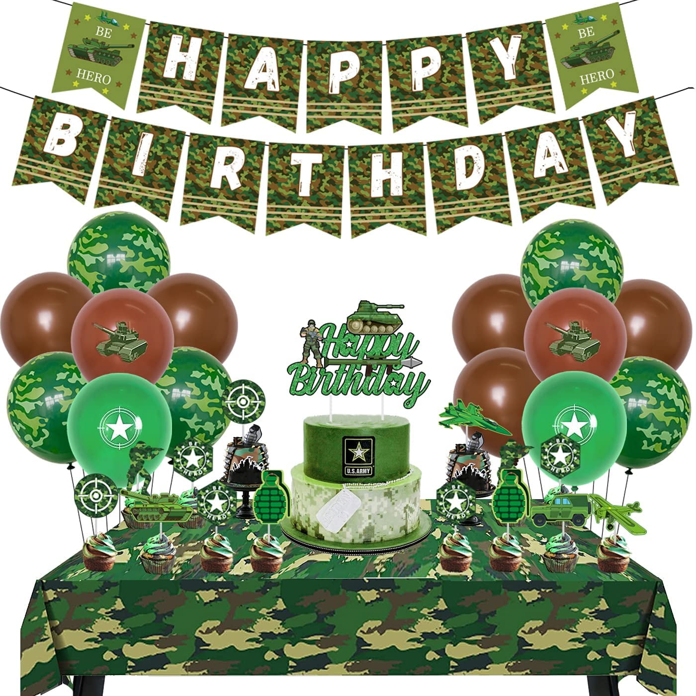 Camo Birthday Party Decorations for Boys Girls Adults, Camouflage Happy