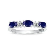 Star K Oval 5x3 Genuine Sapphire three stone oval band in 10 kt White Gold Size 5.5