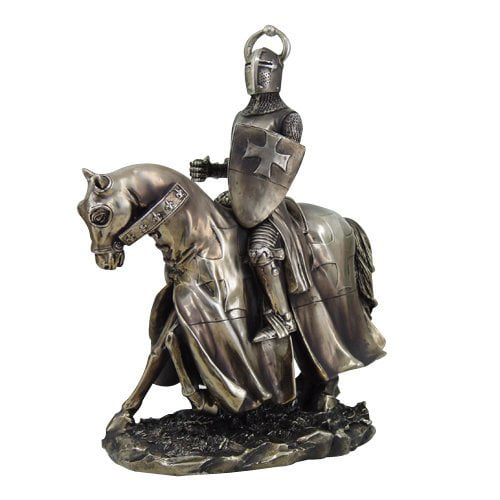 Mediavel Templar 9" Crusader Knight Riding A Horse with Shield Statue Figurine 