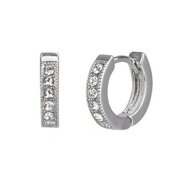 Time and Tru Adult Women's Silver Tone Crystal Huggie Metal Earring
