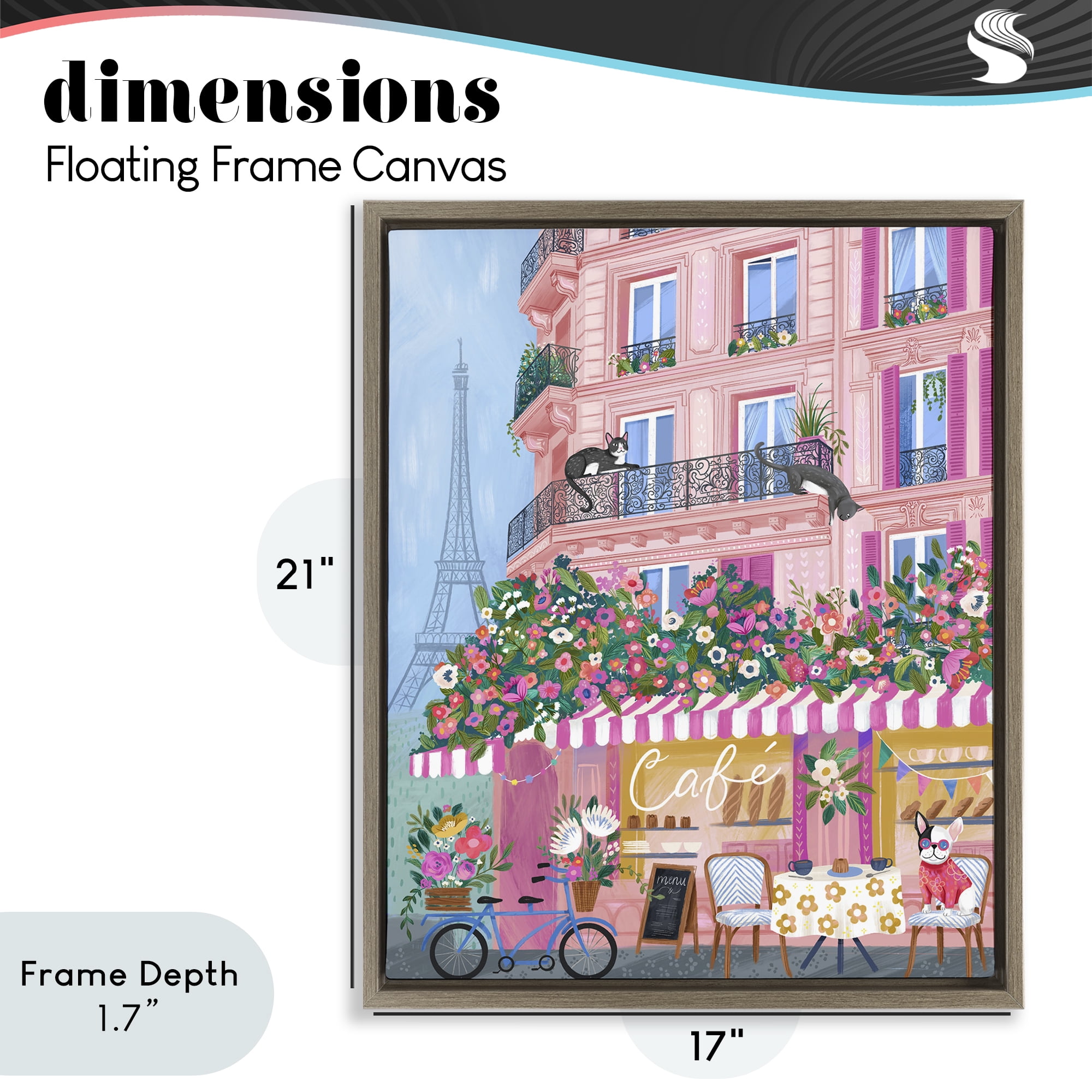 Stupell Industries Cats on Cafe Balcony Brown Framed Floater Canvas Wall Art, design by Arrolynn Weiderhold