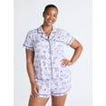 thumbnail image 2 of Joyspun Women’s Dreamy Soft Collection Notch Collar Knit Top and Boxer Shorts Pajama Set, Sizes XS-3X, 2 of 5
