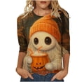 thumbnail image 2 of Mifsaly Halloween Tops for Women 2026 Spooky Witch Print 3/4 Sleeve T-Shirt Casual Fall Novelty Graphic Tees Blouses for Holiday Party Yellow,XXXXL, 2 of 5