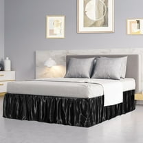PiccoCasa Satin Silk Wrap Around Bed Skirt Dust Ruffle 18" Drop, Twin Black