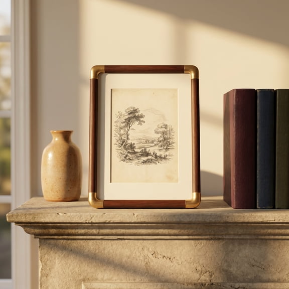 Unique Bargains Rounded Edge Minimalist Plastic Photo Frame Walnut Wood Color 4" x 6"