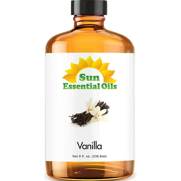 Sun Essential Oils - Vanilla Essential Oil 8 oz with Dropper for Diffuser, Skin, Hair, Humidifier & Aromatherapy Massage, Scent for Candle, Lotion & Soap Making & Room Freshener