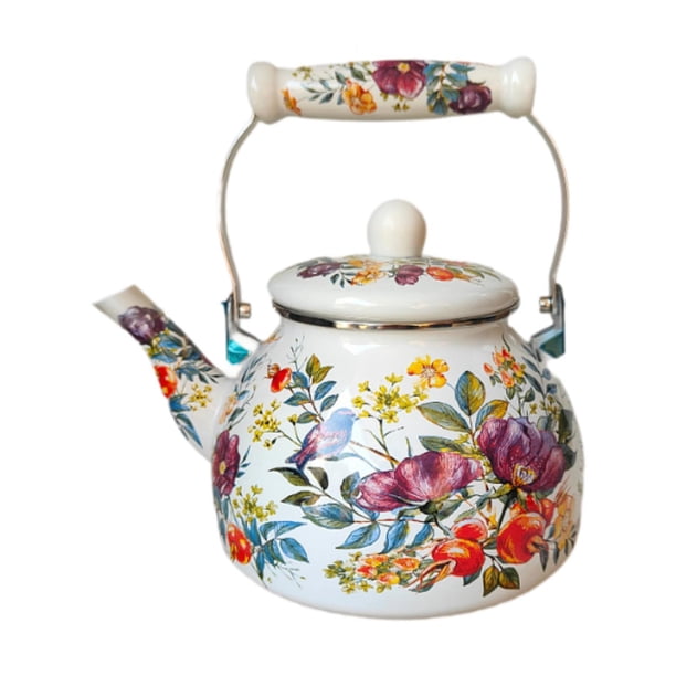 Hervidor de té esmaltado, hervidor de agua, jarra de agua para jugo, olla esmaltada Floral, olla hirviendo para el hogar