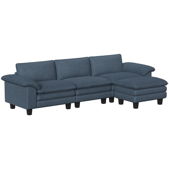 HOMCOM Sectional Sofa, L Shaped Couch with Deep Seat, Ottoman, Blue