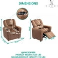 thumbnail image 2 of YSNW Push Back Kids Recliner Chair with Footrest & Cup Holders, Push Back Toddler Recliner with Cup Holder,Microfiber Kids' Recliners for Age 3+,Brown, 2 of 14