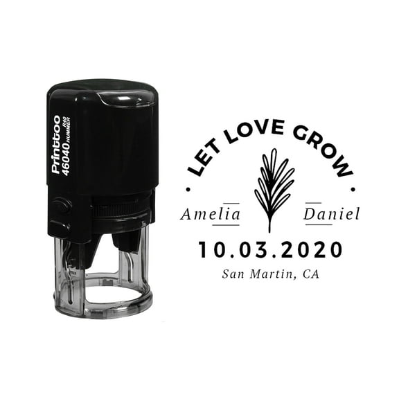 Printtoo Personalized Black Self Inking Wedding Favor Let Love Grow Heavy Duty Stamp Custom Rubber Stamper-40 mm