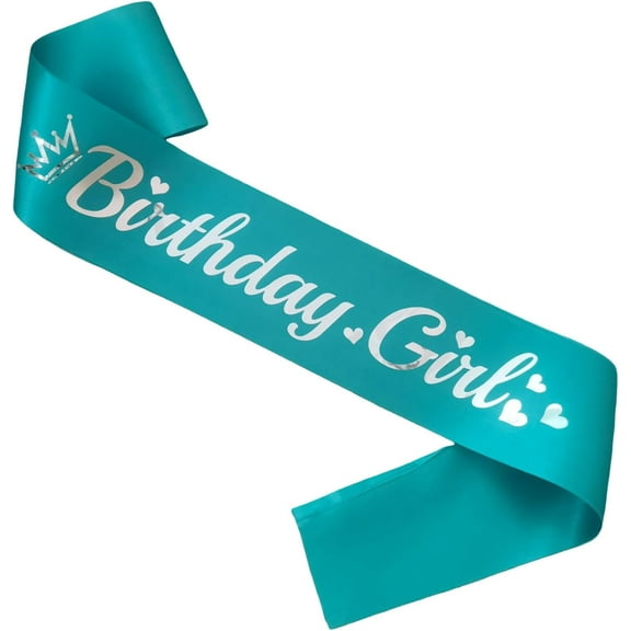 1 pcs Birthday Girl Sash Teal Blue, Silver Foil Birthday Sash for Girl Funny Birthday Party Decorations, 16 18 21st Bday Sash Gift Ideas